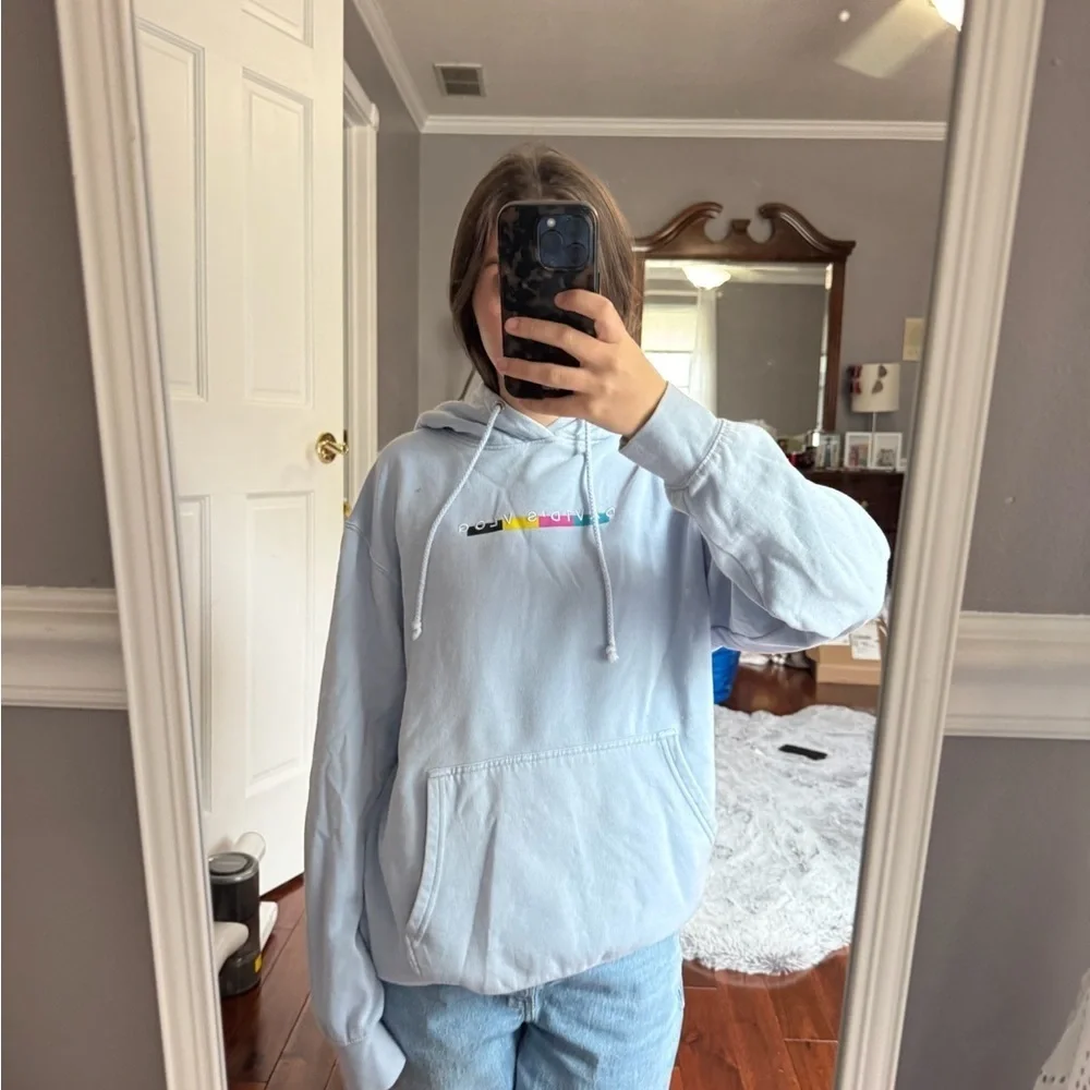 David’s Vlog Light Blue Hoodie with Colorful Logo - Picture 2 of 4
